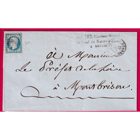 N°10 TTB PC 2691 ROANNE LOIRE POUR MONTBRISON 1853 LETTRE
