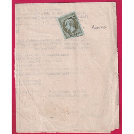 N°11 TTB CAD TYPE 15 BORDEAUX GIRONDE POUR ORANGE VAUCLUSE BANDE INCOMPLETE 1862 LETTRE