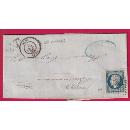 N°14 PC 41 ALBI TARN BOITE RURALE I LES AVALATS POUR BOURGNOUNAC 1855 LETTRE