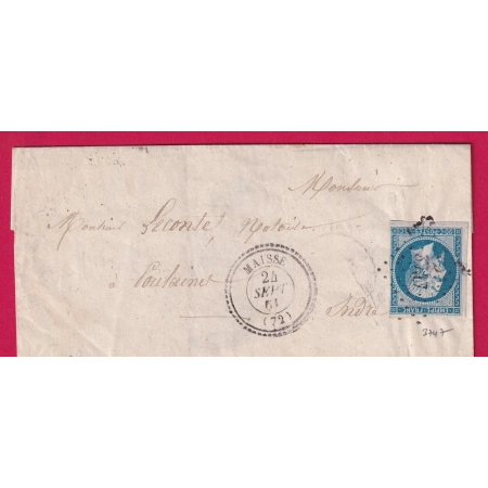 N°14 PC 3747 MAISSE SEINE ET OISE CAD TYPE 22 INDICE 17 POUR POULAINES INDRE LETTRE