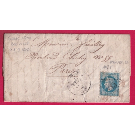 GUERRE 1870 BOUVILLE POSTE DE LA GARDE NATIONALE 8 SEPT 1870 GC 1435 ETAMPES POUR PARIS LETTRE
