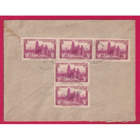 ABIDJAN COTE D'IVOIRE 1940 CORRESPONDANCE OFFICIELLE PAR AVION POUR ORBIGNY INDRE ET LOIRE LETTRE COVER