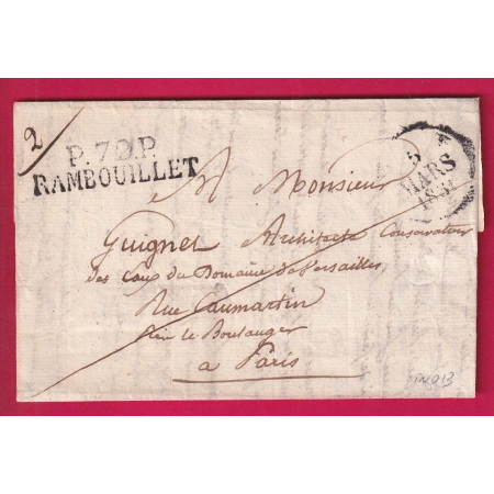 MARQUE P72P RAMBOUILLET SEINE ET OISE 1831 POUR PARIS INDICE 13 LETTRE