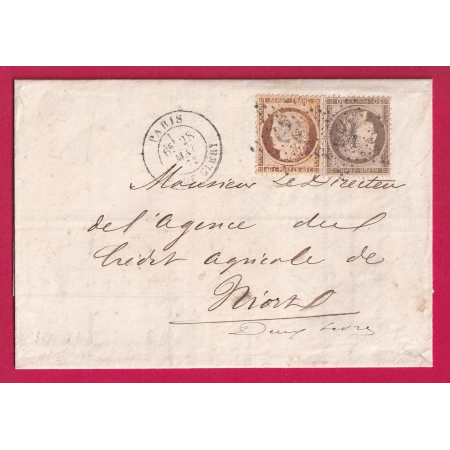 N°38 56 PARIS ETOILE 24 R DE CLERY POUR NIORT DEUX SEVRES 1873 LETTRE