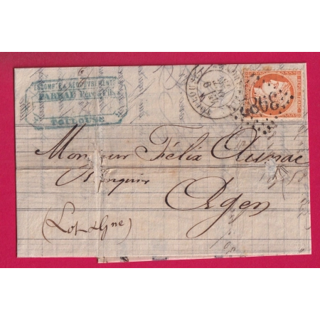 N°38 GC 3982 TOULOUSE CAD TYPE 18 HAUTE GARONNE POUR AGEN LOT ET GARONNE LETTRE