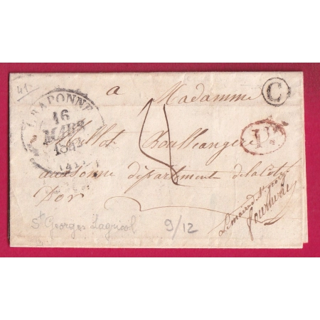 CAD TYPE 12 CRAPONNE HAUTE LOIRE BOITE RURALE C ST GEORGES LAGRICOL 1842 DECIME RURAL POUR AUXONNE COTE D'OR