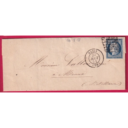 N°4 GRILLE PARIS 1851 POUR MEAUX SEINE ET MARNE LETTRE