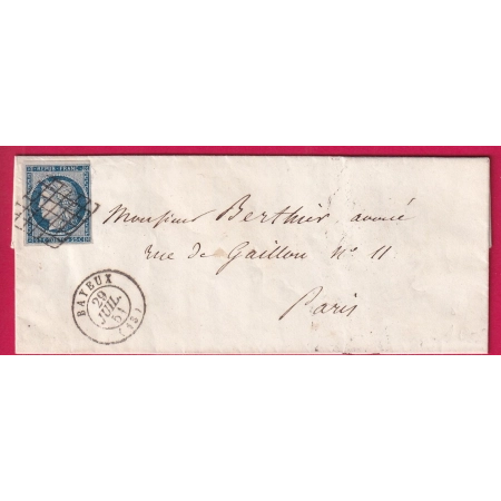 N°4 GRILLE BAYEUX CALVADOS 1851 POUR PARIS LETTRE