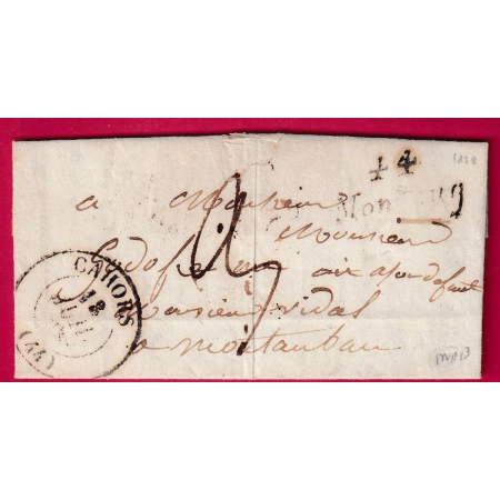 CURSIVE 44 MONTCUQ LOT CAD TYPE 13 CAHORS POUR MONTAUBAN LOT ET GARONNE 1838 LETTRE