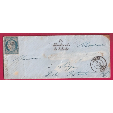 N°4 PC 2166 CURSIVE 10 MONTREAL DE L'AUDE CAD TYPE 15 ALZONNE AUDE POUR SOREZE TARN 1852 LETTRE