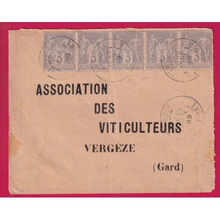 N°87 BANDE DE 3 LEMPDES HAUTE LOIRE 1899 POUR VERGEZE GARD LETTRE COVER