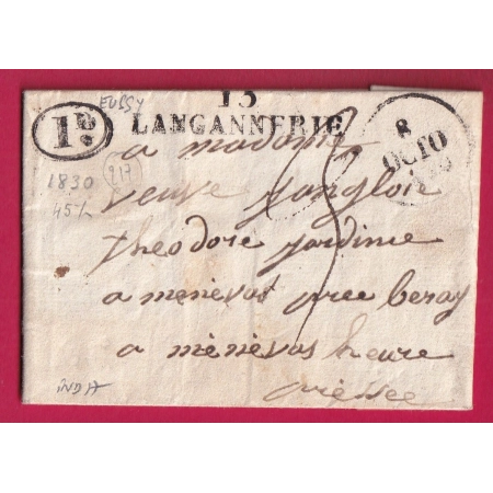 MARQUE 13 LANGANNERIE CALVADOS DECIME RURAL PRECOCE 1830 ET IDENTIFIE A EUSSY BERNAY EURE INDICE 17 LETTRE COVER