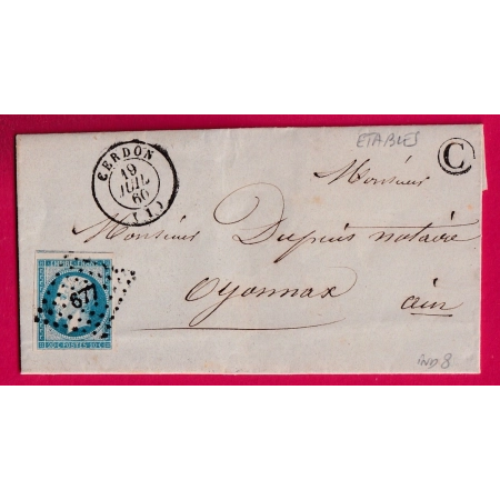 N°14 PC 677 CERDON AIN BOITE RURALE C ETABLES POUR OYONNAX 1860 LETTRE LETTRE