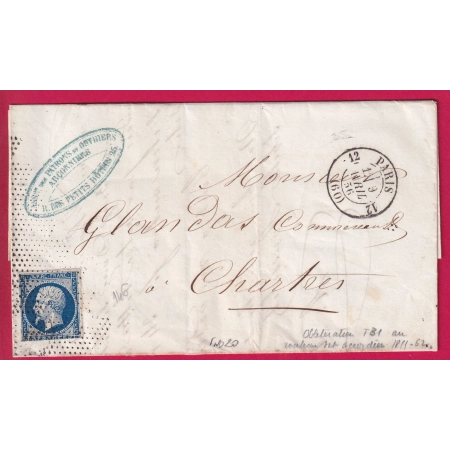 N°14 PARIS ROULETTE ACCORDEON PARIS ROUTE 12 INDICE 20 POUR CHARTRES EURE ET LOIR LETTRE