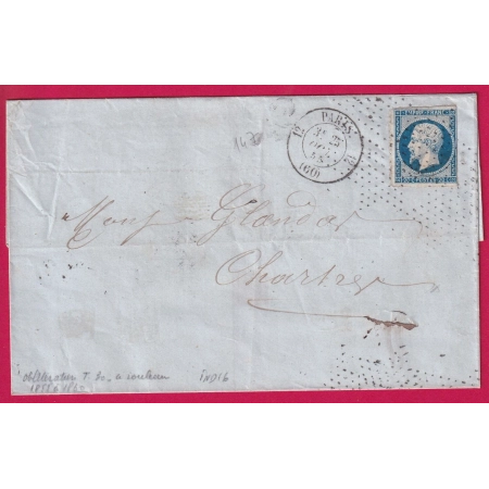 N°14 PARIS ROULETTE ETOILE PARIS ROUTE 12 INDICE 16 POUR CHARTRES EURE ET LOIR LETTRE