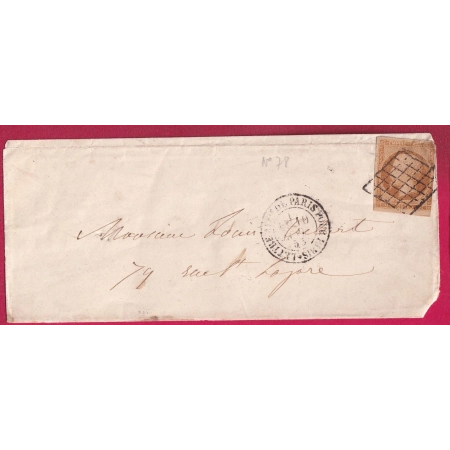 N°13 PARIS GRILLE + LETTRE AFFRANC PARIS POUR PARIS INDICE 19 LETTRE