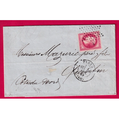 N°32 PARIS ETOILE BUREAU CENTRAL 1869 POUR QUINTIN COTES NORD LETTRE