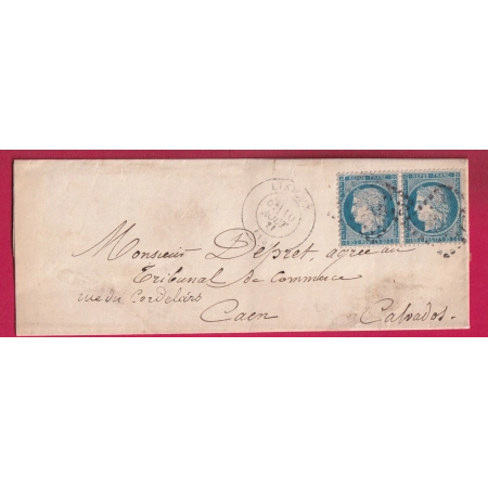 N°37 PAIRE GC 2056 LISIEUX CALVADOS POUR CAEN 10 08 1871 LETTRE