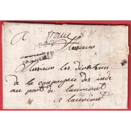 MARQUE FRANC  PP DE GRENOBLE ISERE  PPPP 1769 POUR LORIENT MORBIHAN COMPAGNIE DES INDES INDICE 17