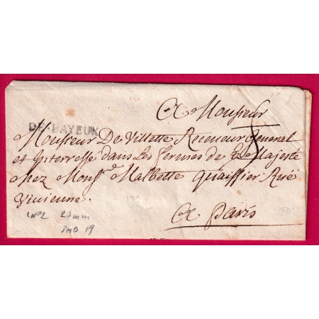 MARQUE DE BAYEUX CALVADOS LN°2 27mm INDICE 19 POUR PARIS LETTRE COVER