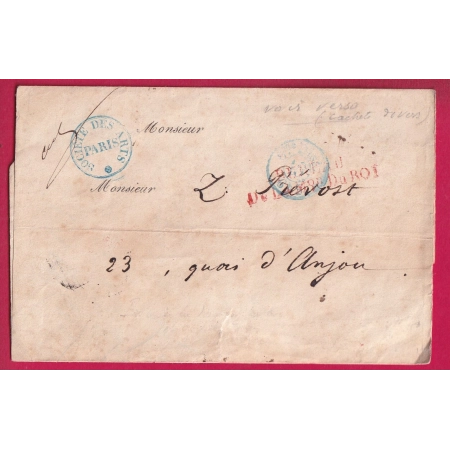 PARIS BUREAU DE LA MAISON DU ROI + CAD DISTRIBUTION BLEU + LEVEE MR AU DOS POUR PARIS LETTRE COVER