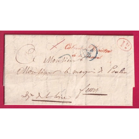FRANCHISE CABINET DU MINISTRE DE LA GUERRE PARIS 1830 DECIME RURAL ROUGE POUR FEURS LOIRE LETTRE COVER