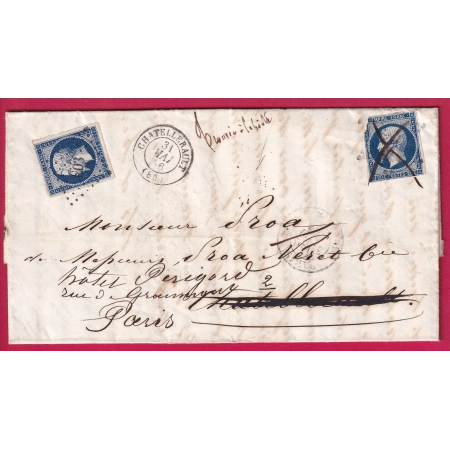 LETTRE REEXPEDIEE TROUVEE A LA BOITE DEPART PARIS BUREAU J REEXP CHATELLERAULT VIENNE RETOUR PARIS LETTRE