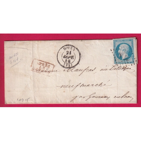 N°14 PC ROUEN SEINE INFERIEURE APRES LE DEPART EN ROUGE POUR GOURNAY EN BRAY INDICE 15 LETTRE