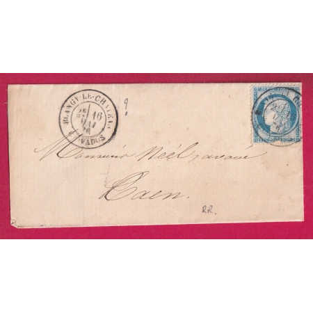 N°60 CAD TYPE 18 BLANGY LE CHATEAU CALVADOS POUR CAEN 1876 LETTRE
