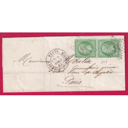 N°20 PAIRE PARIS ETOILE 14 R DU FAUBg ST MARTIN POUR PARIS 1865 LETTRE