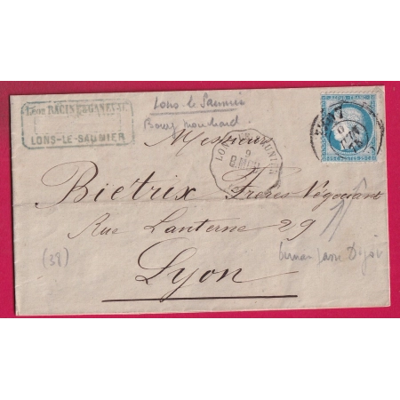 N°60 CAD BUREAU DE PASSE 1307 DIJON COTE D'OR CONVOYEUR STATION LONS LE SAULNIER JURA POUR LYON LETTRE