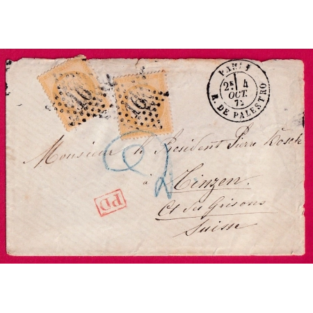 N°59 X2 PARIS ETOILE 16 R DE PALESTRO POUR ZINGEN SUISSE LETTRE