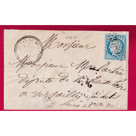 N°60 GC 3789 ST PAL DE MONS HAUTE LOIRE CAD TYPE 24 POUR VERSAILLES 1872 INDICE 17 LETTRE