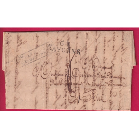 MARQUE LE DIRECTEUR DES DOUANES DE BAYONNE 1826 BASSES PYRENEES POUR PAU LETTRE