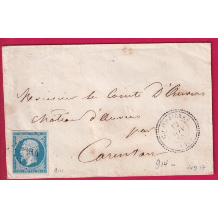 N°14 PC 914 COLOMBIERES CALVADOS CAD TYPE 22 INDICE 17 POUR CARENTAN MANCHE LETTRE COVER