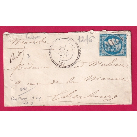 N°46B GC 1216 CREPON CALVADOS CAD TYPE 24 POUR CHERBOURG MANCHE LETTRE