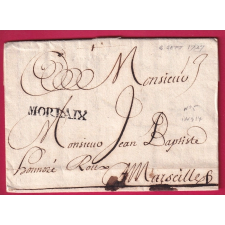 MARQUE MORLAIX FINISTERE 1737 LENAIN N°5 INDICE 14 POUR MARSEILLE LETTRE