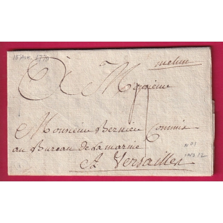 MARQUE MANUSCRIT MELUN SEINE ET MARNE 1779 LENAIN N°1 INDICE 12 POUR VERSAILLES LETTRE