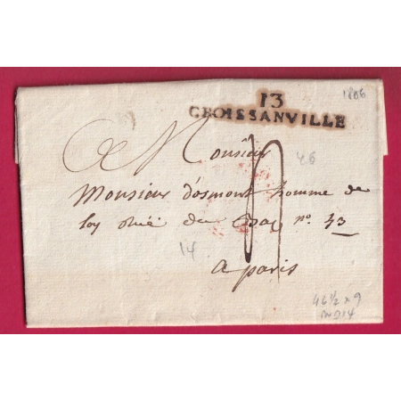 MARQUE 13 CROISSANVILLE CALVADOS 1806 46X9 INDICE 14 POUR PARIS LETTRE
