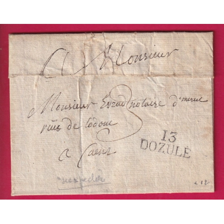 RARE MARQUE REEXPEDIEE DEUX FACES 13 DOZULE CALVADOS 1825 DEPART 59 TINCHEBRAY ORNE POUR CAEN LETTRE