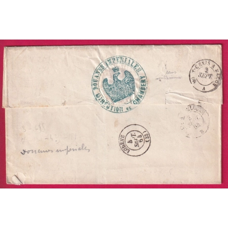 LETTRE DES DOUANES IMPERIALES DE CHAMBERY SAVOIE 1864 POUR LODEVE HERAULT LETTRE