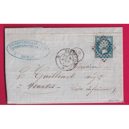 N°14 PARIS BUREAU B + BS2 DANS UN CERCLE POUR NANTES 1859 INDICE 12 LETTRE