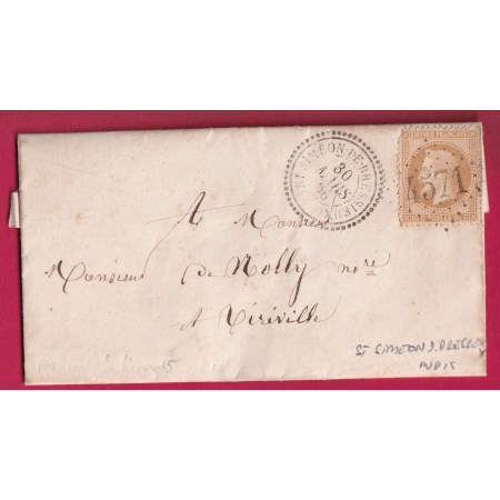 N°28 GC 4571 ST SIMEON DE BRESSIEUX ISERE CAD TYPE 22 POUR VIRIVILLE INDICE 15 LETTRE