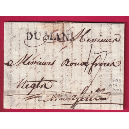 MARQUE DU MANS SARTHE 1780 LENAIN N°6 INDICE 11 POUR MARSEILLE LETTRE