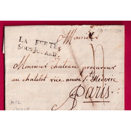 MARQUE LA FERTE SOUS JOUARD SEINE ET MARNE 1770 LENAIN N°2 INDICE 10 POUR MARSEILLE LETTRE