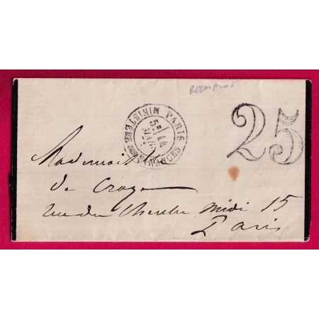 TAXE LOCALE TAMPON 25 REMPLOI TARDIF 1872 PARIS MINISERE DES FINANCES POUR PARIS LETTRE