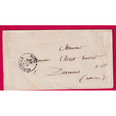 PARIS CACHET TAXE 30C R TIRECHAPPE POUR DOMNAS MARNE 1865 LETTRE