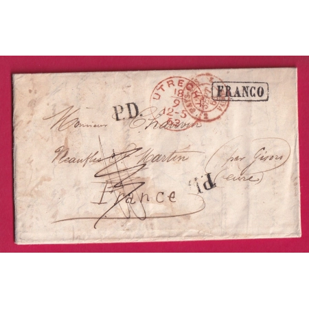 LETTRE UTRECHT PAYS BAS FRANCO 1863 POUR ST MARTIN EURE ENTREE PAYS BAS  VALENCIENNES LETTRE