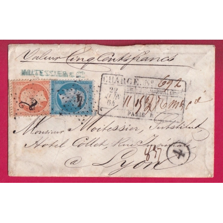 N°22 23 PARIS ETOILE 4 AVIS CHARGEMENT AU RECTO PARIS BUREAU D POUR LYON LETTRE