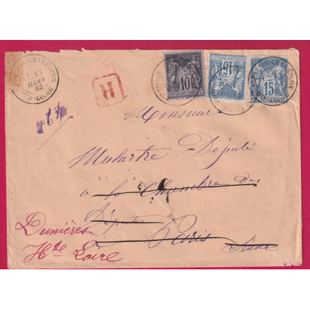 N°89 + 90X2 ST PAL DE CHALANCON HAUTE LOIRE RECOMMANDE POUR PARIS REEXP DUNIERES LETTRE